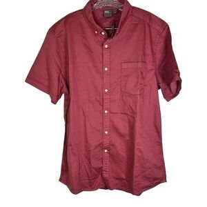 ASOS Shirt Mens XL Burgundy Cotton Stretch Short Sleeve Button Down NWT
